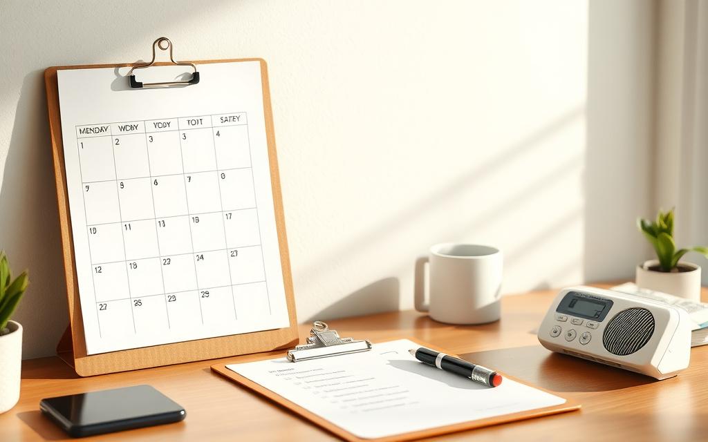 Service planner and aircon maintenance checklist on a desk