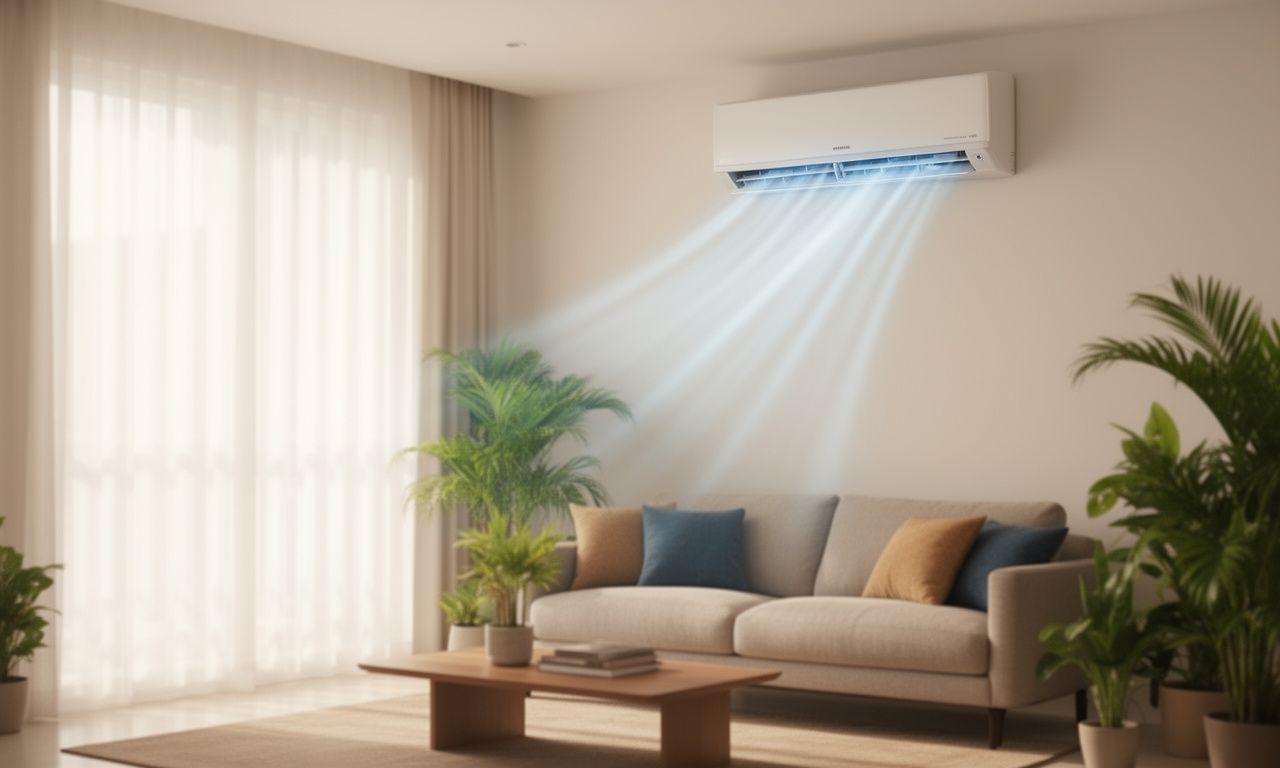 Cool, comfortable Malaysian living room with a wall-mounted split air conditioner