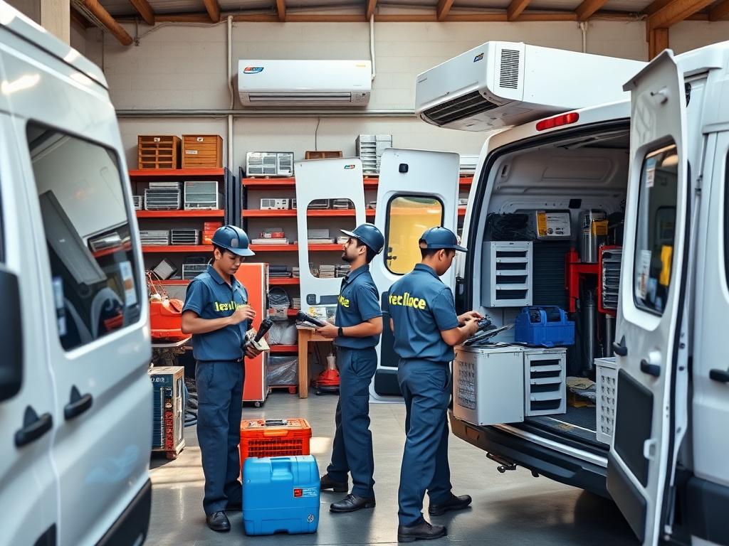 Bikecraft technicians preparing equipment and vans at the Klang workshop