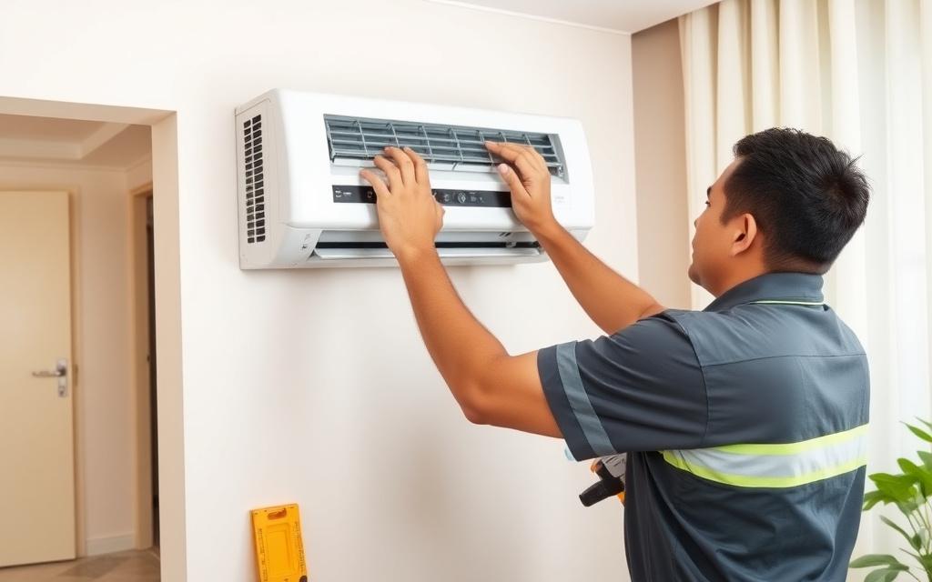 Bikecraft installer securing a split unit onto its wall bracket